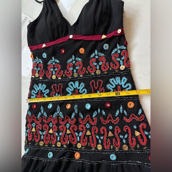 SUE WONG NOCTURNE Vintage Boho Southwest Beaded Silk Dress 6 Y2k Asymmetrical - Picture 9 of 13